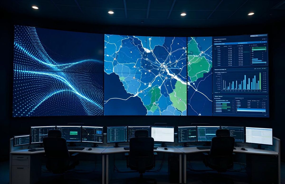 Command center with NovaVista LED video wall displaying data